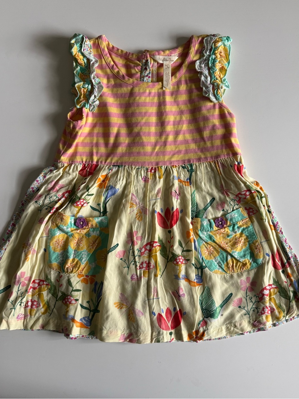 Matilda Jane Yellow & Pink Striped Floral Pocket Tunic Top VGUC